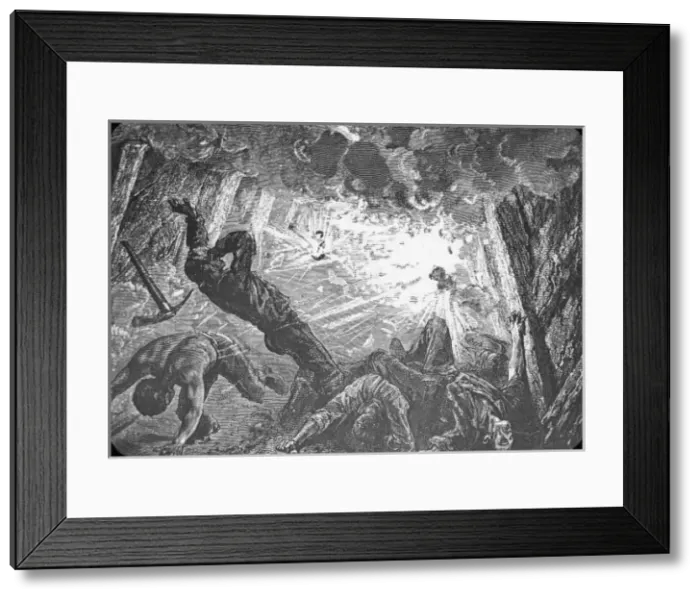 Framed Print : Artists impression of a colliery explosion Framed Print : Artists impression of a colliery explosion