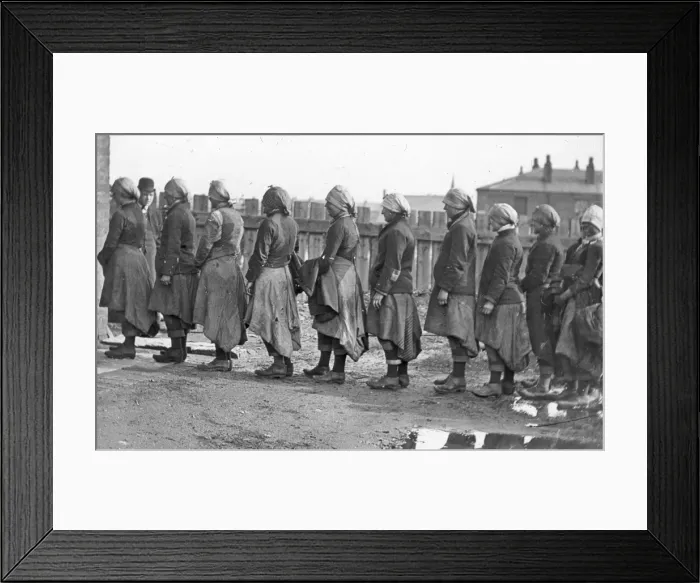 Framed Print : Female surface workers queueing, South Wales Framed Print : Female surface workers queueing, South Wales