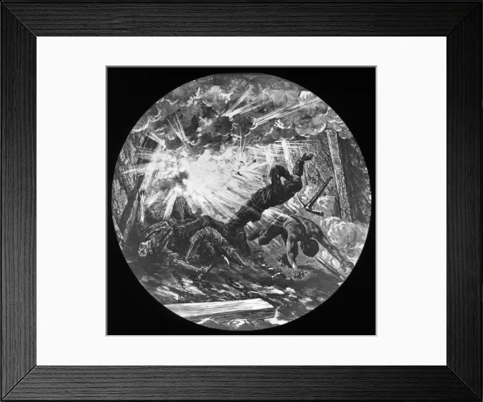 Framed Print : Artists impression of a colliery explosion Framed Print : Artists impression of a colliery explosion