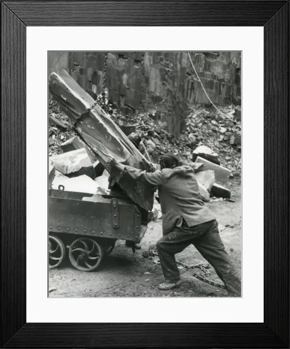 Framed Print : Workman with tram, Penyrorsedd Slate Quarry, North Wales Framed Print : Workman with tram, Penyrorsedd Slate Quarry, North Wales