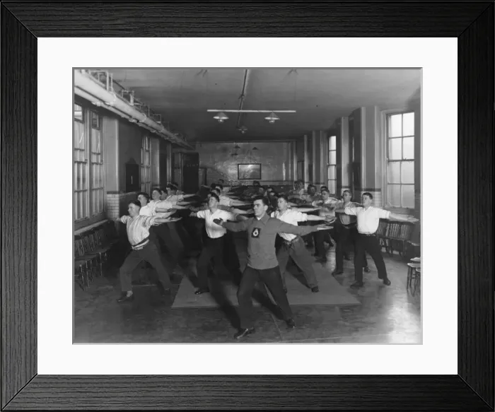 Framed Print : Policemen doing synchronised exercises Framed Print : Policemen doing synchronised exercises