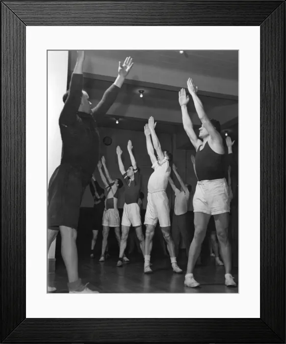 Framed Print : Policemen doing synchronised exercises Framed Print : Policemen doing synchronised exercises