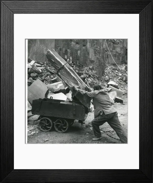 Framed Print : Workman with tram, Penyrorsedd Slate Quarry, North Wales Framed Print : Workman with tram, Penyrorsedd Slate Quarry, North Wales