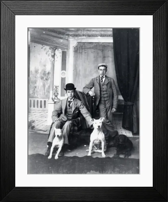 Framed Print : Two brothers with dogs, Haverfordwest, South Wales Framed Print : Two brothers with dogs, Haverfordwest, South Wales