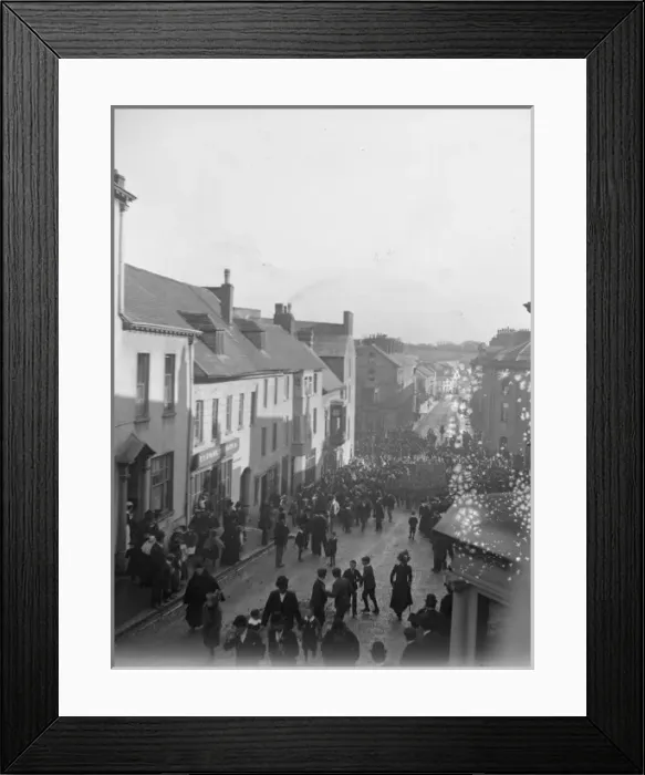 Framed Print : Soldiers parade up High Street, Haverfordwest, South Wales Framed Print : Soldiers parade up High Street, Haverfordwest, South Wales