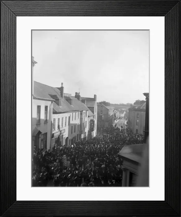 Framed Print : Soldiers march up High Street, Haverfordwest, South Wales Framed Print : Soldiers march up High Street, Haverfordwest, South Wales
