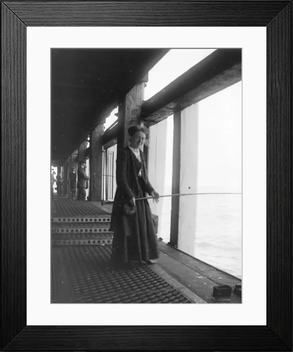 Framed Print : Lady fishing, Fishguard Harbour, Pembrokeshire, South Wales Framed Print : Lady fishing, Fishguard Harbour, Pembrokeshire, South Wales