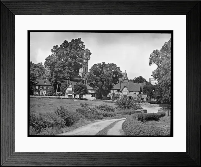 Framed Print : Country church and houses Framed Print : Country church and houses
