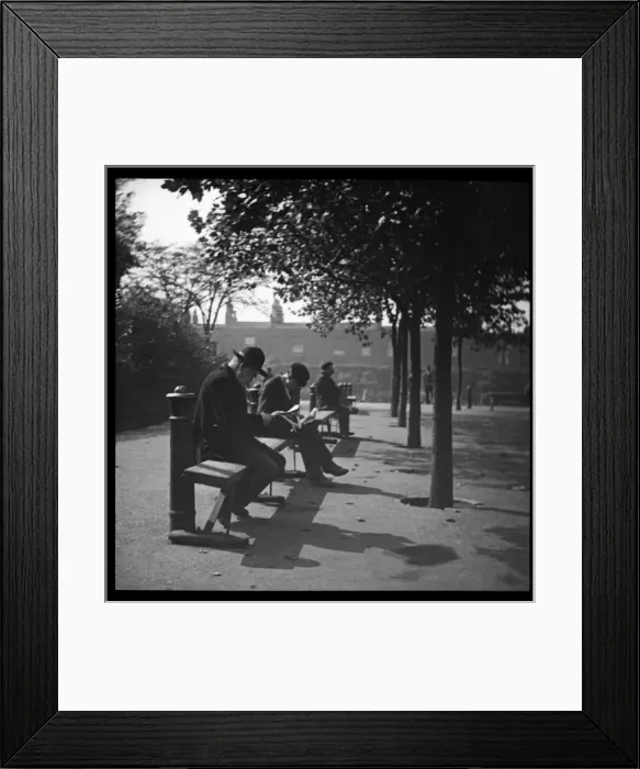 Framed Print : Men on benches in a London park Framed Print : Men on benches in a London park