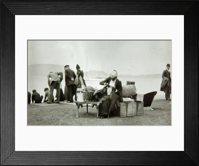 Framed Print : Edwardian passengers waiting to board a boat Framed Print : Edwardian passengers waiting to board a boat