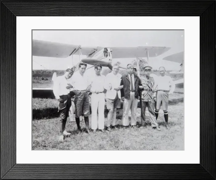 Framed Print : Western aviator on a trip to the Far East, with hosts Framed Print : Western aviator on a trip to the Far East, with hosts