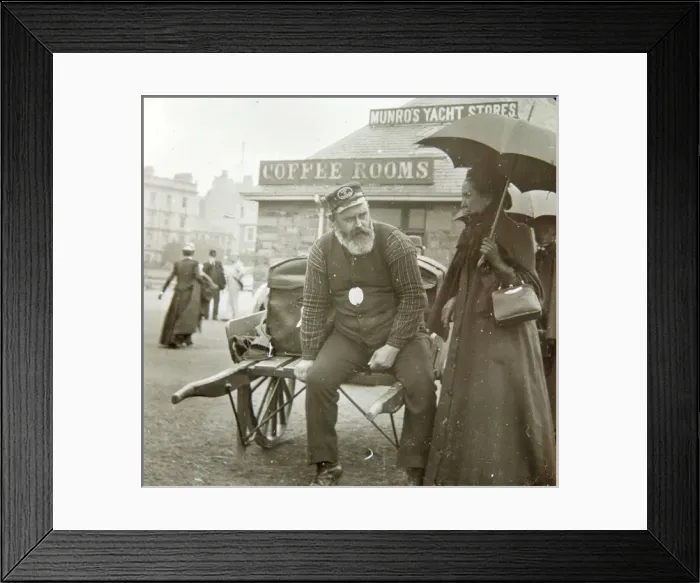 Framed Print : Passengers with porter, waiting to board a boat Framed Print : Passengers with porter, waiting to board a boat