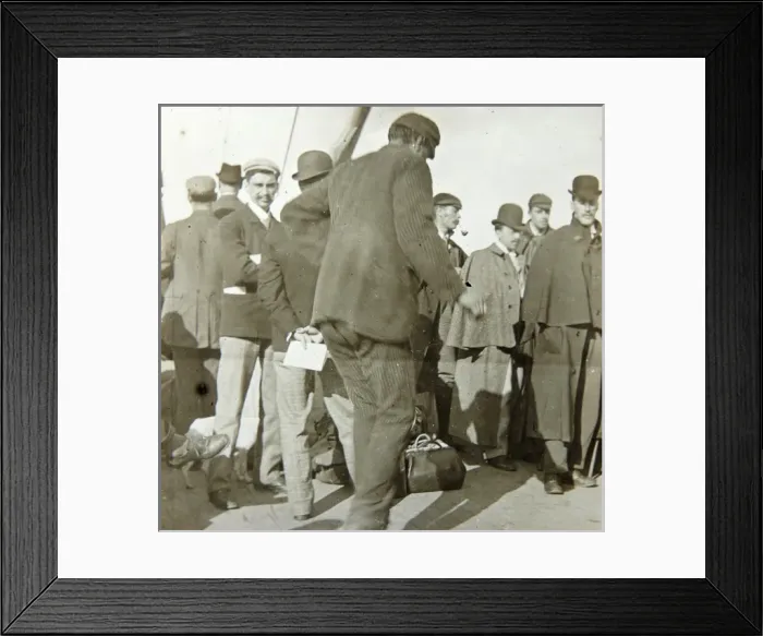 Framed Print : Edwardian passengers waiting to board a boat Framed Print : Edwardian passengers waiting to board a boat
