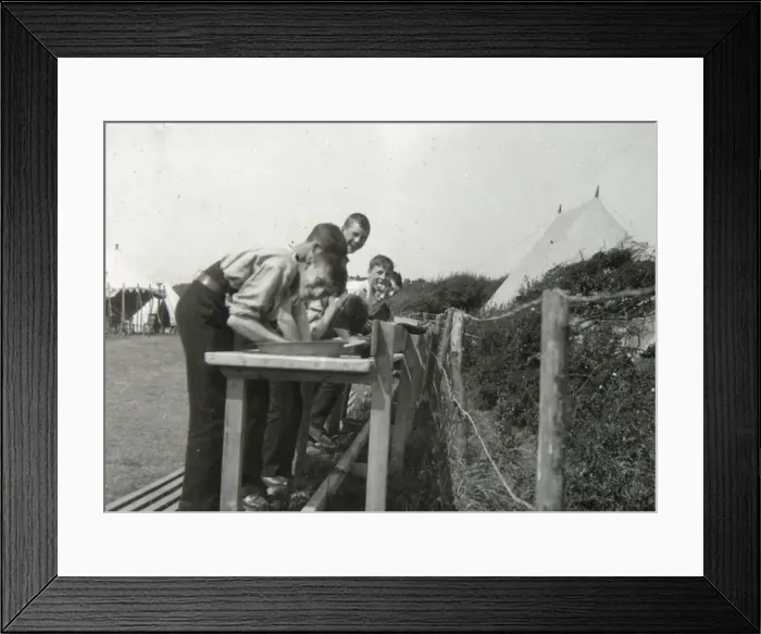 Framed Print : Morning ablutions at a Pembrokeshire scout camp Framed Print : Morning ablutions at a Pembrokeshire scout camp