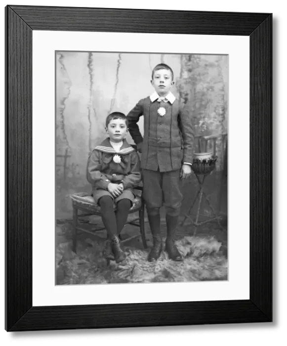 Framed Print : Two young brothers in a studio photo, Mid Wales Framed Print : Two young brothers in a studio photo, Mid Wales