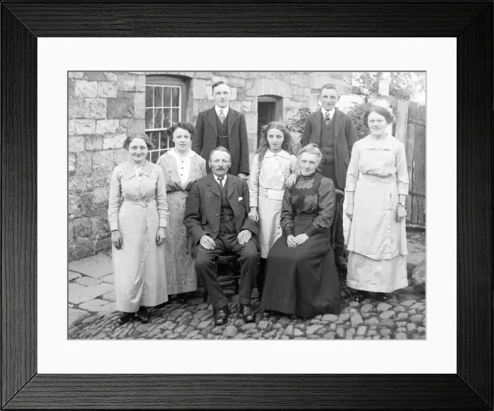 Framed Print : Family group in cobbled courtyard, Mid Wales Framed Print : Family group in cobbled courtyard, Mid Wales