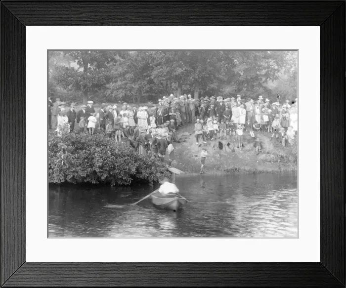 Framed Print : People at a boating event in the Wye Valley, Mid Wales Framed Print : People at a boating event in the Wye Valley, Mid Wales