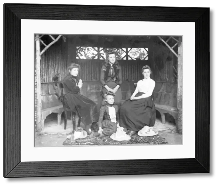 Framed Print : Four Edwardian sisters in a rustic gazebo, Mid Wales Framed Print : Four Edwardian sisters in a rustic gazebo, Mid Wales