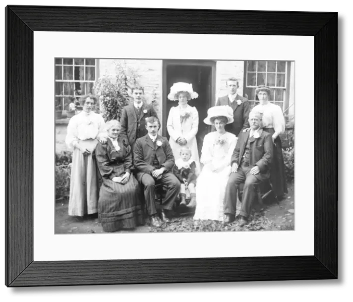 Framed Print : Edwardian family group outside their house, Mid Wales Framed Print : Edwardian family group outside their house, Mid Wales