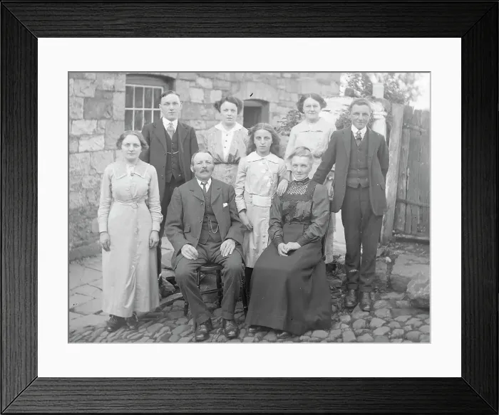 Framed Print : Family group in cobbled courtyard, Mid Wales Framed Print : Family group in cobbled courtyard, Mid Wales
