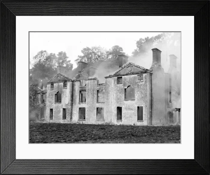 Framed Print : Large country house gutted by fire, Mid Wales Framed Print : Large country house gutted by fire, Mid Wales