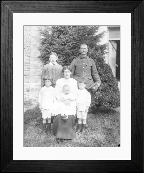 Framed Print : Family group with father in uniform, First World War Framed Print : Family group with father in uniform, First World War