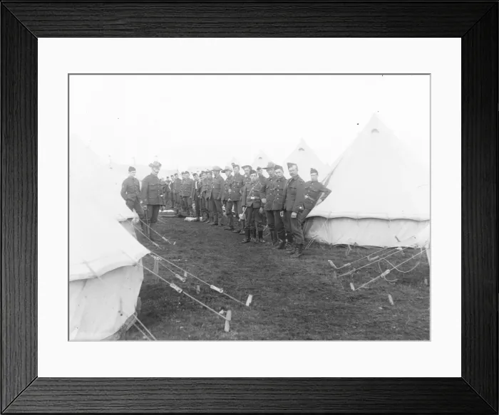 Framed Print : Group of Brecknockshire soldiers at an army camp Framed Print : Group of Brecknockshire soldiers at an army camp