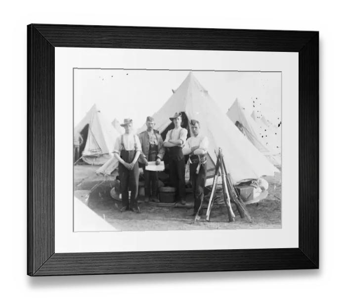 Framed Print : Group of four soldiers at a training camp Framed Print : Group of four soldiers at a training camp