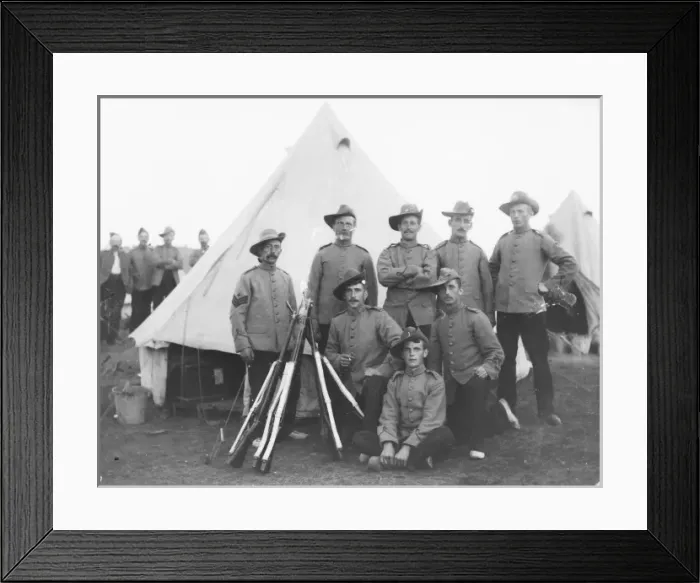 Framed Print : Group of eight soldiers at a training camp Framed Print : Group of eight soldiers at a training camp