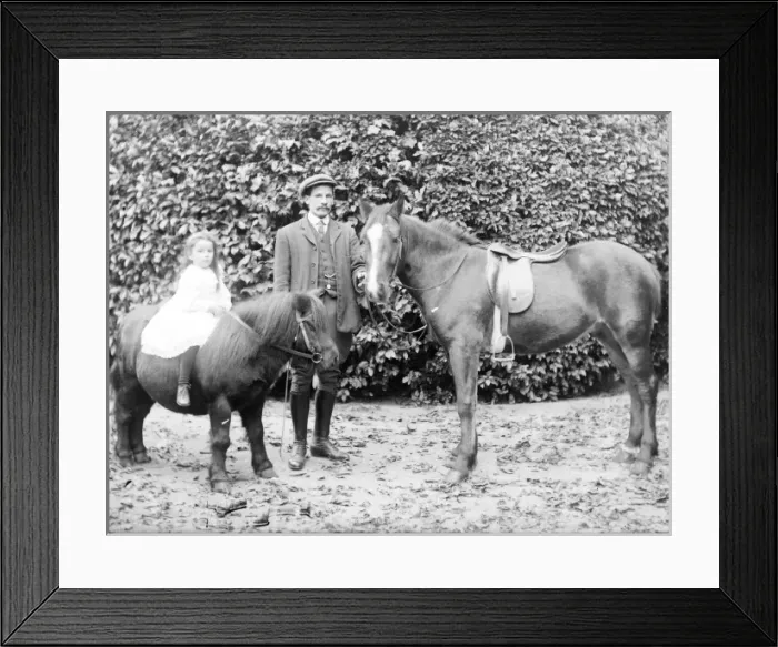 Framed Print : Father and daughter with horse and pony, Mid Wales Framed Print : Father and daughter with horse and pony, Mid Wales