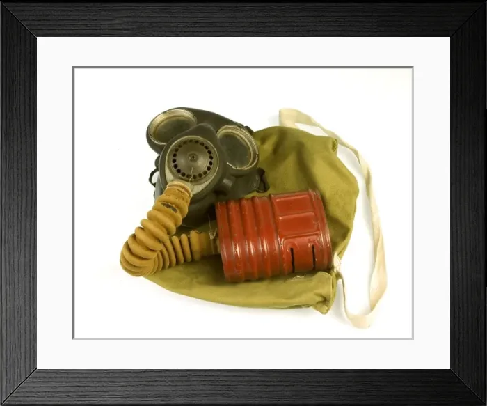 Framed Print : Metropolitan Police gas mask and bag Framed Print : Metropolitan Police gas mask and bag