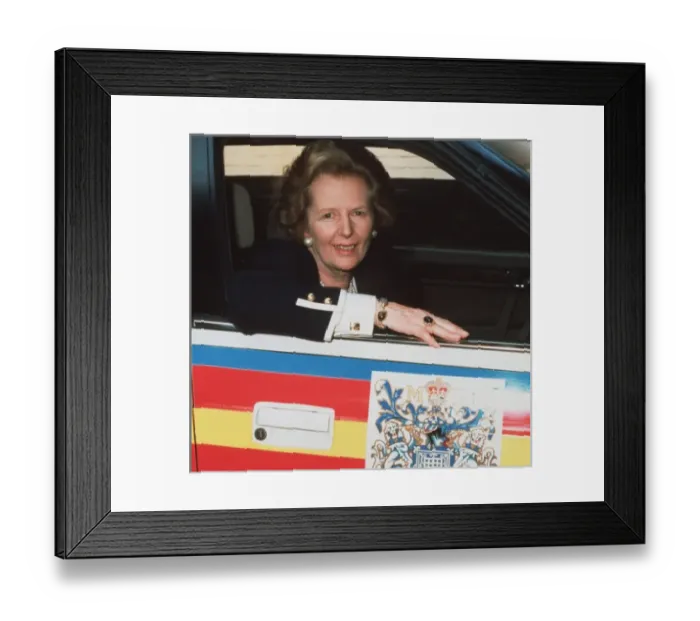 Framed Print : Mrs Thatcher in a Metropolitan Police car Framed Print : Mrs Thatcher in a Metropolitan Police car