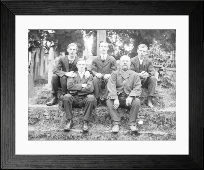 Framed Print : Father and four sons in a graveyard, Mid Wales Framed Print : Father and four sons in a graveyard, Mid Wales