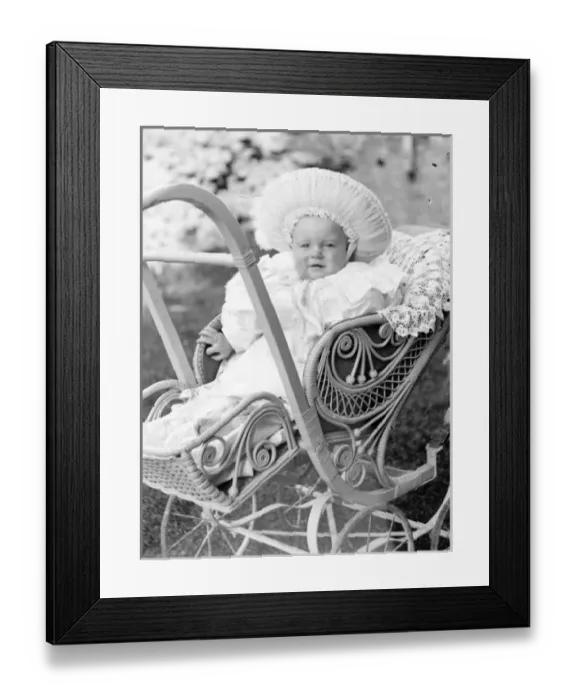 Framed Print : Overdressed baby in ornate pram, Mid Wales Framed Print : Overdressed baby in ornate pram, Mid Wales