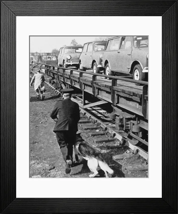 Framed Print : Policeman and dog by a railway line Framed Print : Policeman and dog by a railway line