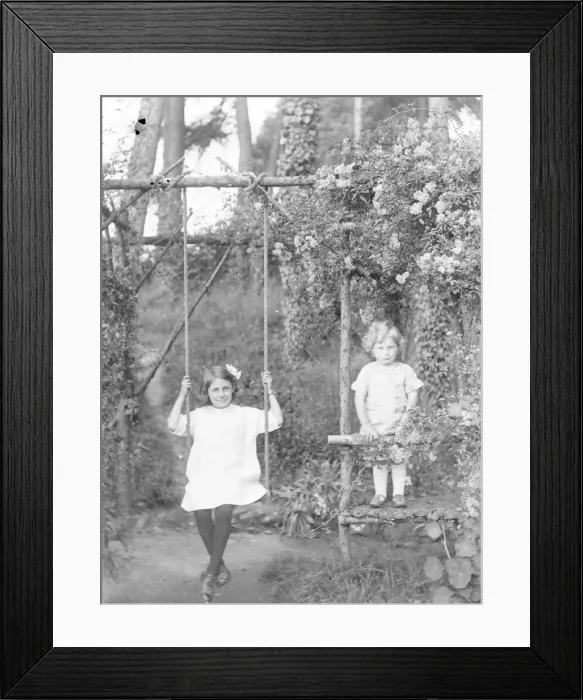 Framed Print : Two Edwardian children in a garden, Mid Wales Framed Print : Two Edwardian children in a garden, Mid Wales