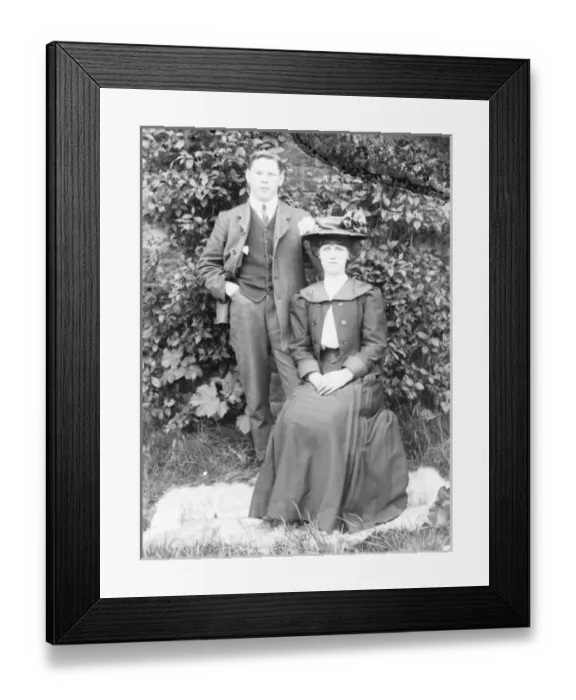 Framed Print : Young married couple in a garden, Mid Wales Framed Print : Young married couple in a garden, Mid Wales