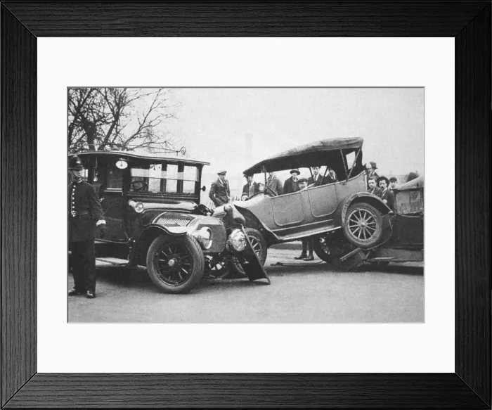 Framed Print : Policeman standing guard at a traffic pileup Framed Print : Policeman standing guard at a traffic pileup