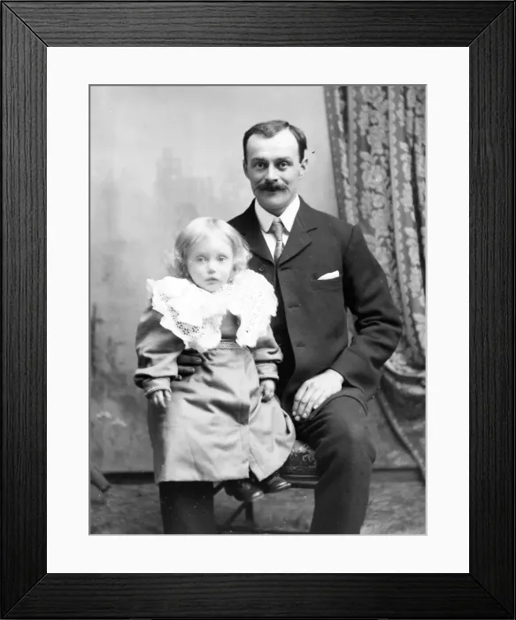 Framed Print : Father and daughter in studio photo, Mid Wales