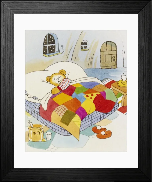 Framed Print : Bear asleep in bed after a long day Framed Print : Bear asleep in bed after a long day