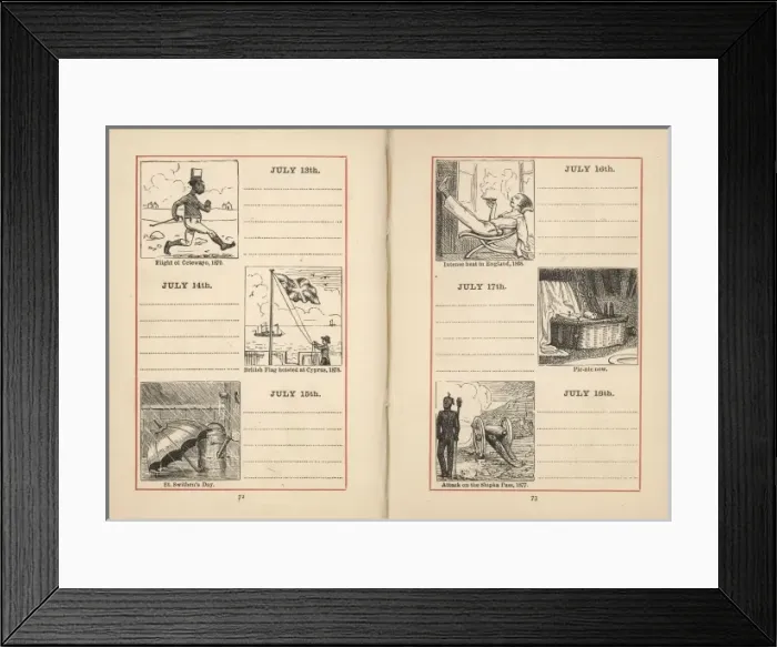 Framed Print : Double page spread in a diary for 13-18 July Framed Print : Double page spread in a diary for 13-18 July