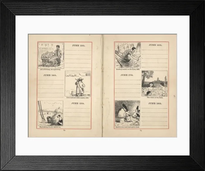 Framed Print : Double page spread in a diary for 13-18 June Framed Print : Double page spread in a diary for 13-18 June