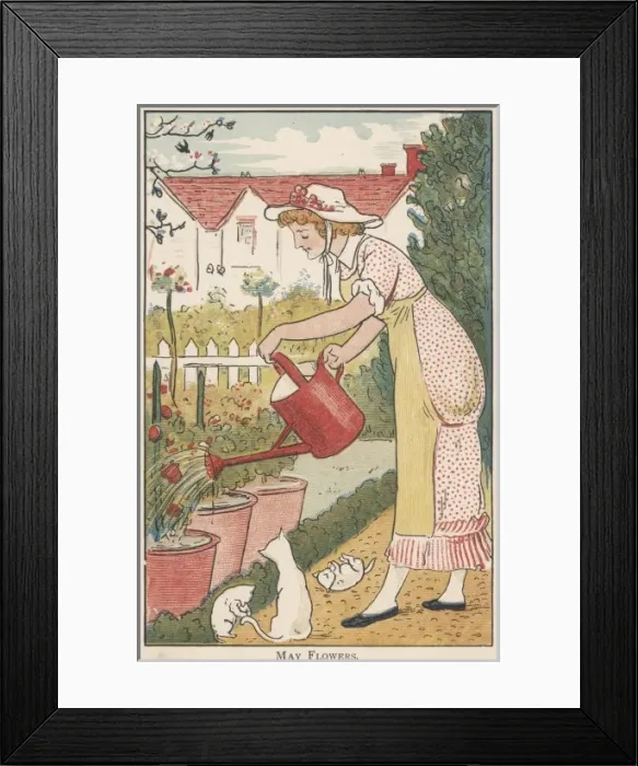 Framed Print : Young woman watering her garden Framed Print : Young woman watering her garden