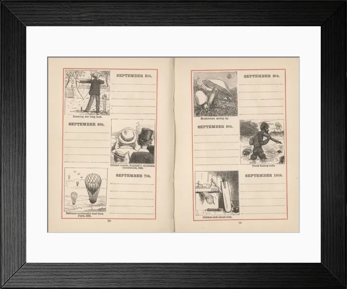 Framed Print : Double page spread in a diary for 5-10 September Framed Print : Double page spread in a diary for 5-10 September