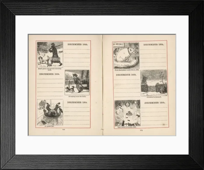 Framed Print : Double page spread in a diary for 10-15 December
