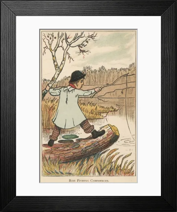 Framed Print : Man fishing by a river with an improvised rod Framed Print : Man fishing by a river with an improvised rod