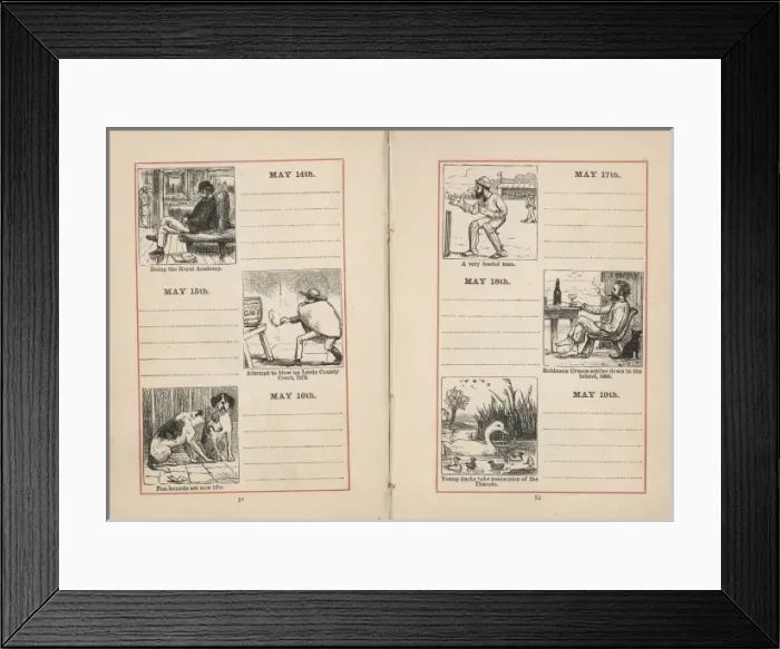 Framed Print : Double page spread in a diary for 14-19 May Framed Print : Double page spread in a diary for 14-19 May