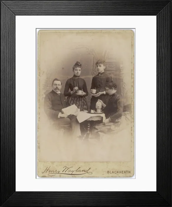 Framed Print : Edwardian family at the coffee table Framed Print : Edwardian family at the coffee table