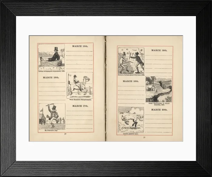 Framed Print : Double page spread in a diary for 15-20 March Framed Print : Double page spread in a diary for 15-20 March