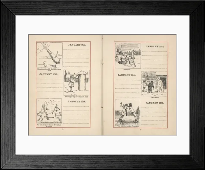 Framed Print : Double page spread in a diary for 9-14 January Framed Print : Double page spread in a diary for 9-14 January